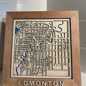 Custom 3D Map on wood, any city, laser cut/engraved, 5 layers, Calgary, Montreal, Toronto, Ottawa, Edmonton, Vancouver etc.