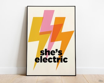 She's Electric Print: Oasis Song Lyric, Pink & Orange (Digital Download)