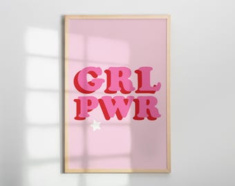 Wydruk typograficzny Girl Power: Różowo-czerwona dekoracja pokoju dziewczęcego (pobieranie cyfrowe, format A4/8x10, JPEG)