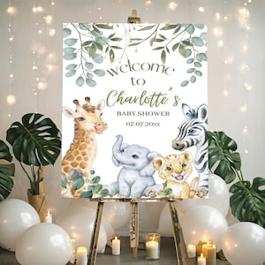 Benutzerdefinierte Safari-Babyparty-Willkommensschild-Vorlage, neutrale Babyparty, bearbeitbar, druckbar, Sofort-Download, Dschungel Poster