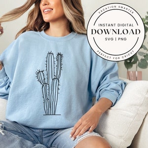 Cactus zwarte omtrek clipart SVG en PNG-bestanden, woestijn reizen ontwerp, eenvoudige cactus lijntekeningen, Phoenix, Arizona, digitale download, Cricut