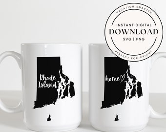 Stato di Rhode Island SVG PNG / File di taglio della silhouette di Rhode Island / Cricut e Silhouette / Clipart del contorno dello stato / Mappa digitale di Rhode Island