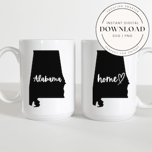 Staat Alabama SVG PNG | Alabama silhouet gesneden bestand | Cricut en silhouet downloaden | Staat overzicht clipart | Digitale kaart van Alabama