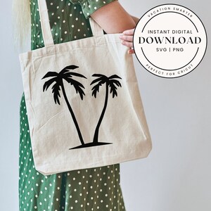 Twee palmbomen SVG-bestand, eenvoudige palmbomen PNG downloaden, eenvoudig Cricut bestand voor tropische strandvakantie, Hawaii, Mexico, Phoenix, boomontwerp