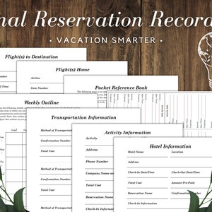 Suivi des réservations de vacances PDF | Organisateur de réservation de voyage imprimable | Feuille de planification de voyage pour les vols, les hôtels et plus encore | Téléchargement instantané