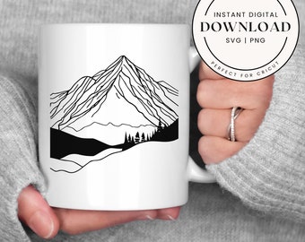 Mountain Landscape SVG PNG | Minimalist Nature Line Art for Cricut, Sublimation, and Outdoor Crafts
