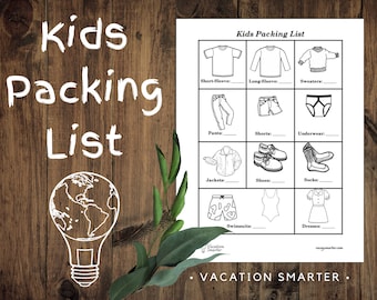 Kids Packing List PDF with Pictures | Printable Vacation Checklist for Children | Visual Travel Planner for Boys & Girls | Instant Download