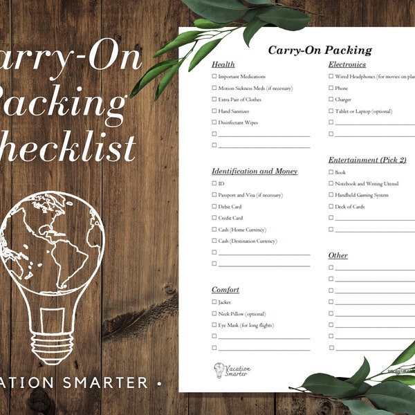 Carry-On Packing List / Carry-On List / Vacation Packing List / Travel Packing List / Family Packing List