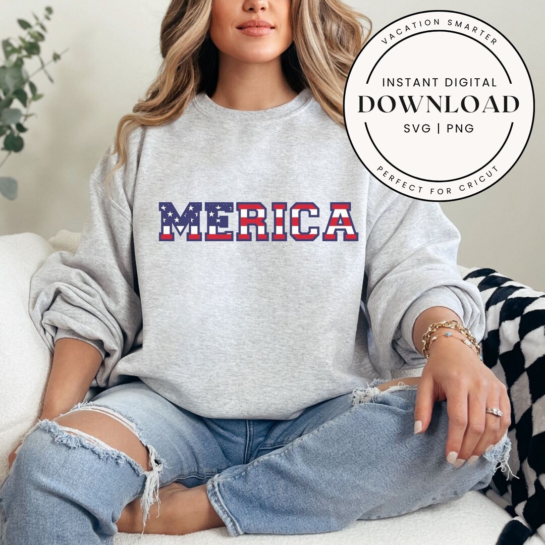 Merica SVG PNG | American Flag Block Letters Cut File | 4th of July ...
