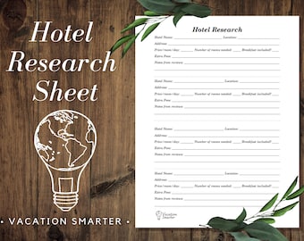 Hotel Research / Vacation Rental / Planner Template / Travel Planner / Vacation Planning / Hotel Planning
