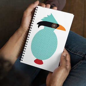 Magpie Notebook, Green Magpie Spiral Notebook, Magpie Journal, Original Magpie Art, Magpie Diary, Bird Lover Gift, Graphic Art Magpie