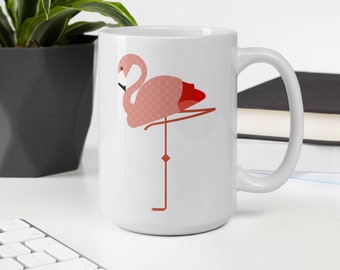 Graphic Art Flamingo Coffee Mug: Original Design, Flamingo Lover Gift