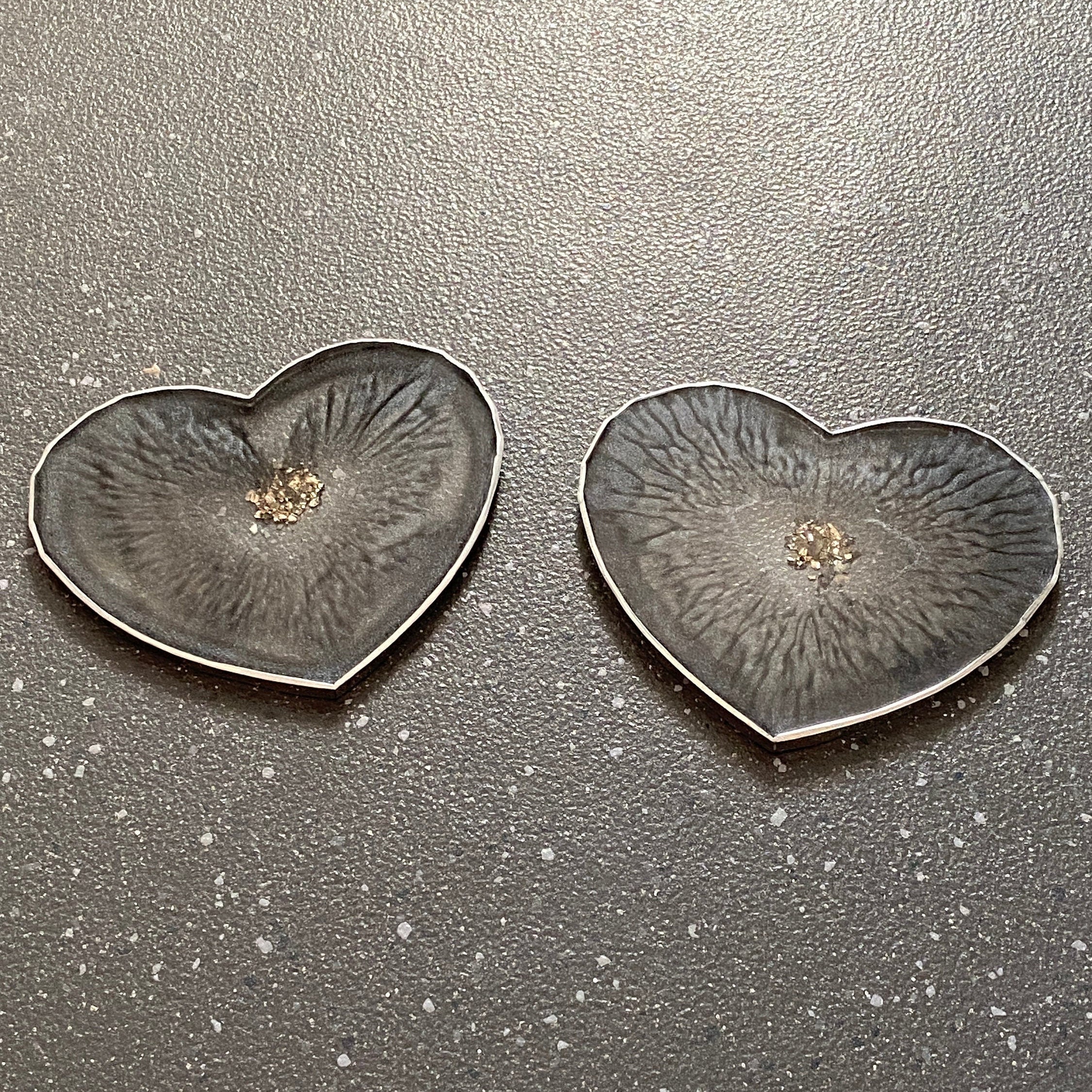 Resin Coasters. Heart Shaped Coasters With Faceted Edges in Dark Grey