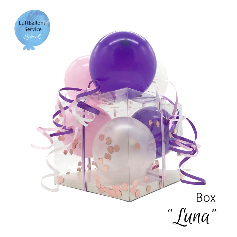 Personalisierte Ballon-Box Groß, Geschenkbox, Geschenkverpackung, Luftballons Rosa • Lila • White