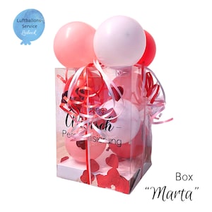 Personalisierte Ballon-Box Groß, Geschenkbox, Geschenkverpackung, Luftballons Rot • Rosa • Weiß