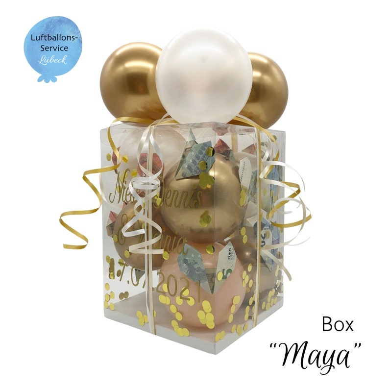 Personalisierte Ballon-Box, Geschenkbox, Geschenkverpackung, Luftballons, Weihnachtsbox, Weihnachtsgeschenk Gold • Creme • Weiß