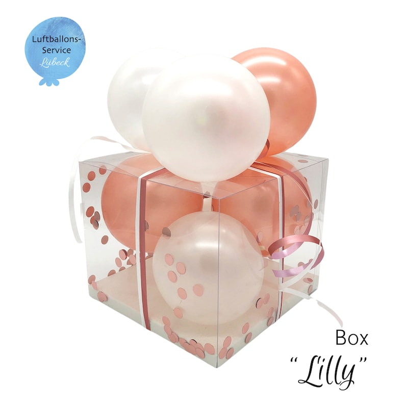 Personalisierte Ballon-Box 18 x 18 x 15 cm, Geschenkbox, Geschenkverpackung, Luftballons, Weihnachtsbox, Weihnachtsgeschenk Box "Lilly"