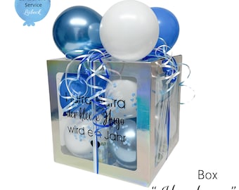 Coffret Ballons Personnalisé 30x30x30 cm en Perle, Ballons Saphir, Bleu & Blanc Emballage Cadeau Ballons Coffret Cadeau Mariage Baptême Amour