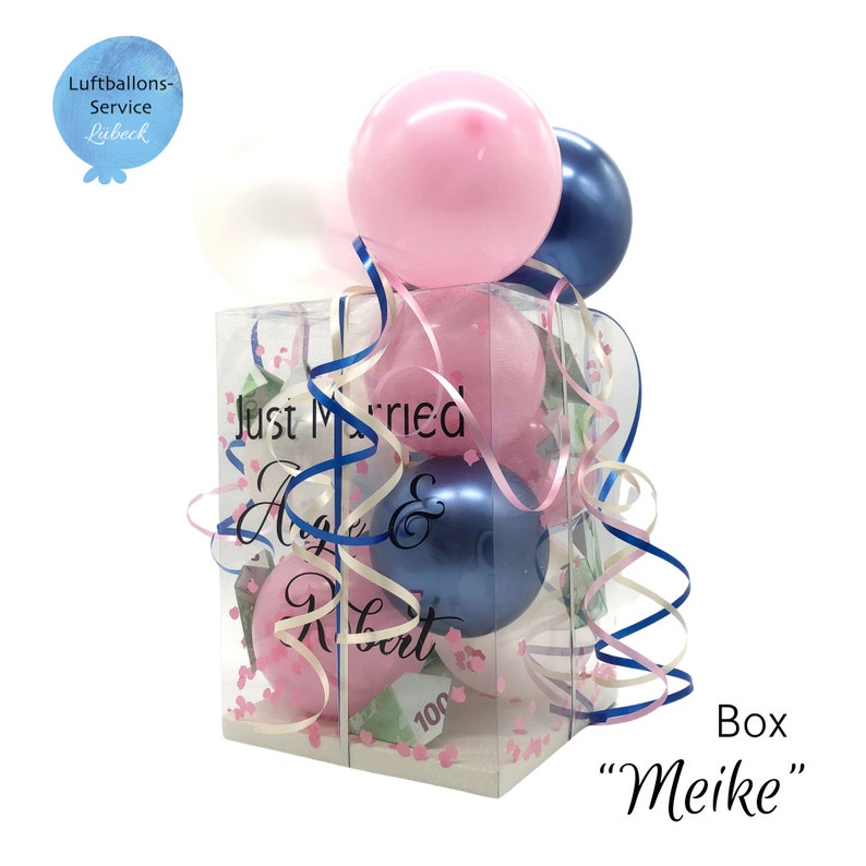 Personalisierte Ballon-Box Groß, Geschenkbox, Geschenkverpackung, Luftballons Rosa • Blau • Weiß