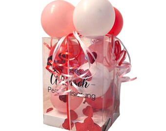 Boîte à Ballons Personnalisée Saint Valentin Boîte Cadeau 18x18x25cm Ballons d'Emballage Cadeau Rouge/Rose/Blanc