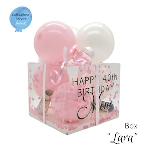 Personalisierte Ballon-Box 18 x 18 x 15 cm, Geschenkbox, Geschenkverpackung, Luftballons, Weihnachtsbox, Weihnachtsgeschenk Box "Lara"