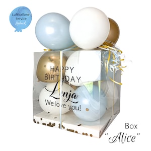 Personalisierte Ballon-Box Groß, Geschenkbox, Geschenkverpackung, Luftballons, Ideen, Wunschtext, Jubiläum, Liebe, Taufe