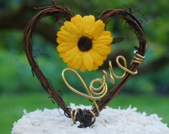 Country Reception Decor Twig & Sunflower Cake Topper