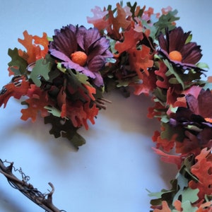 Leaves &  Burgundy Sunflowers Cake Topper for Autumn Wedding