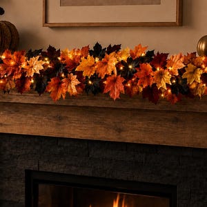 Mixed Fall Maple Leaves Garland With Optional  Lights
