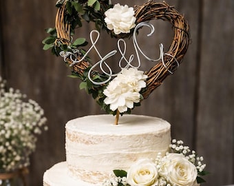 Rustic Leafy Vine Wedding Cake Topper: Personalized Mountain Theme