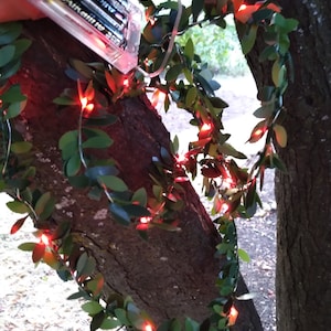 Lighted Leaf Garland with Red LED Fairy Lights 6 Feet