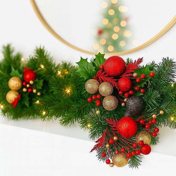 Beleuchtete Weihnachtsgirlande mit Ornamenten, batteriebetrieben, 1,8 m - wählen Sie die helle Farbe aus