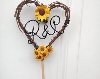 Rustic Sunflower Cake Topper With Personalized Letters