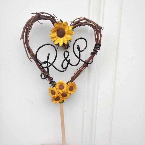 Rustic Sunflower Cake Topper With Personalized Letters