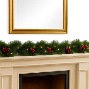 Pre Lit Handmade Holiday Garland Lighted with Battery Operated Lights - Choose Length