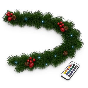 Christmas Garland with White LED Lights and Remote Control 6 Feet
