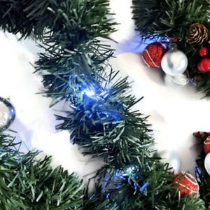 Ornament Christmas Holiday Garland Lighted with Battery Operated LED Lights - Choose Length