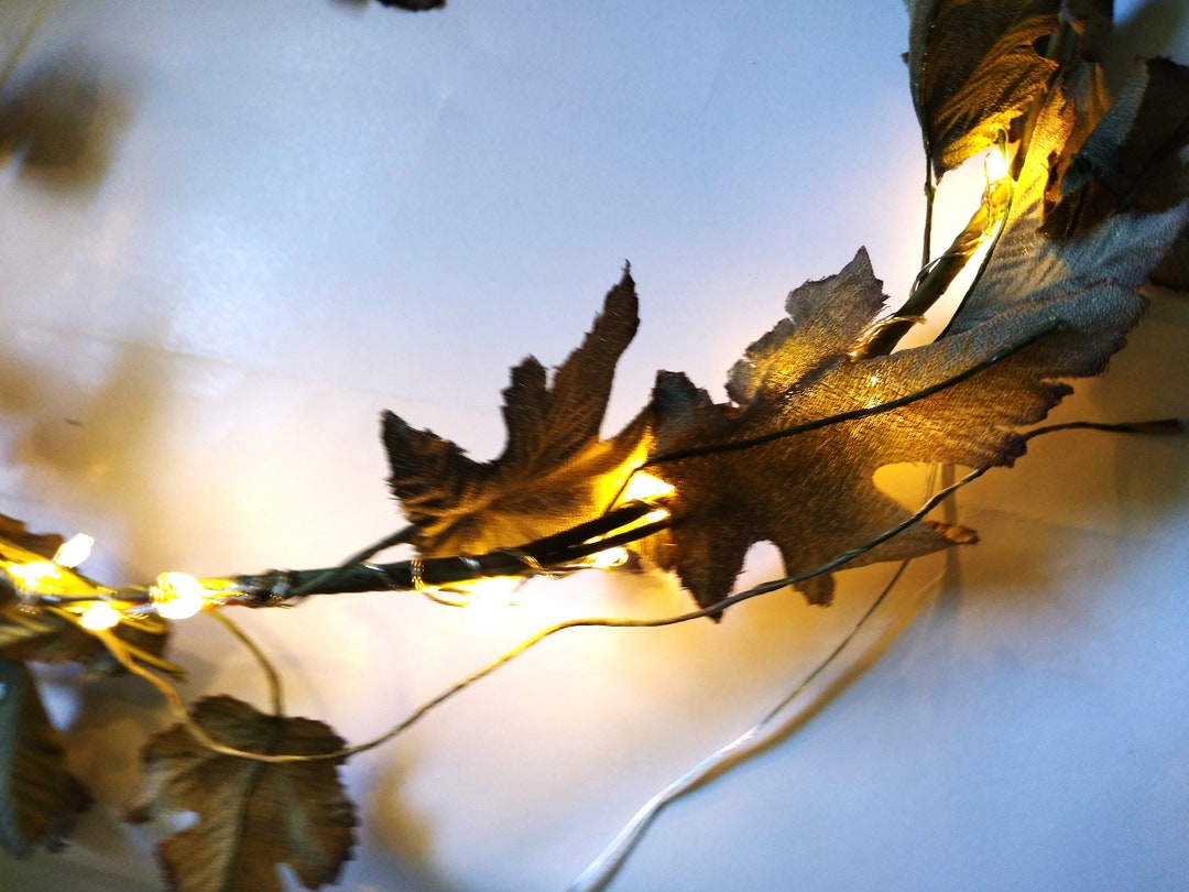 Lighted Sage Green Garland With Grape Leaves & LED Lights 6 Feet Long