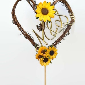 Sunflower Wedding Cake Topper – Rustic Boho Cake Decoration with Wire Detail, Sunflowers for Engagement, Bridal Shower, or Anniversary