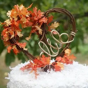 Leaves Fall Cake Topper In Couples' Initials