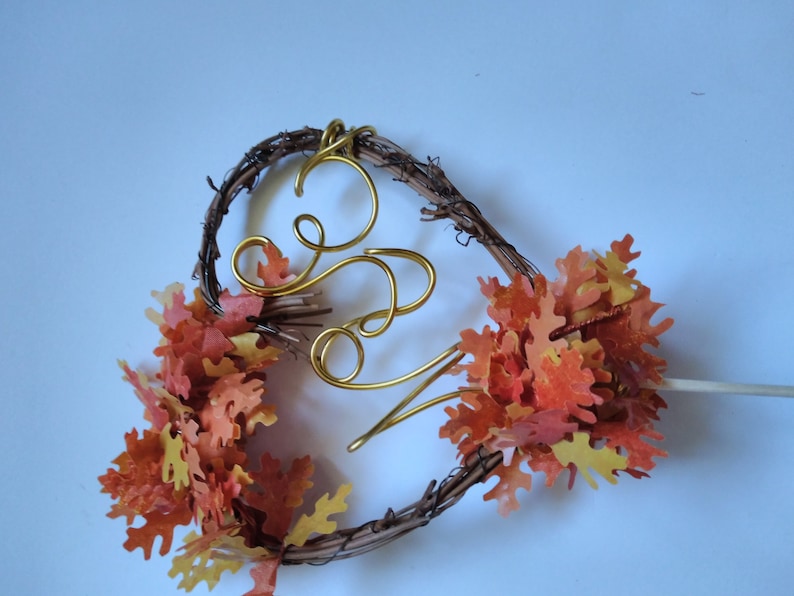 Leaves Fall Cake Topper In your Initials image 5