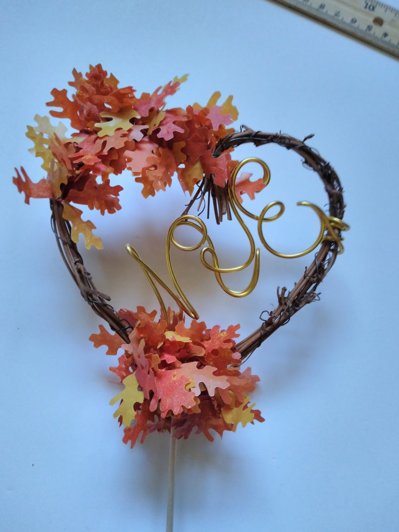 Leaves Fall Cake Topper In your Initials image 4