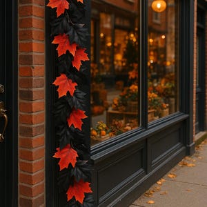 Orange and Black Leaf Garland | Halloween Mantel Decor | Gothic Fall Fireplace Garland | Autumn Wedding Table Runner
