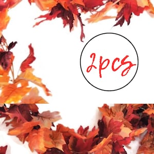 Orange Leaf Garland for Fall | Faux Maple Leaves Mantel Decor | Autumn Fireplace Decoration | Thanksgiving Table Runner