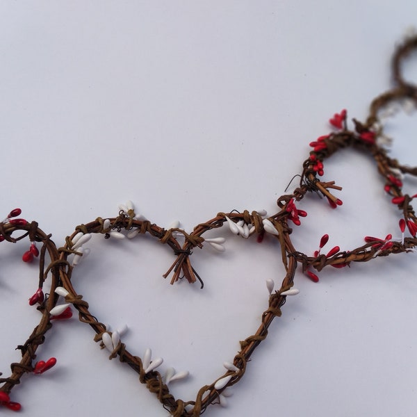 Rustic Red and White Garland With Pip Berries For Home or Wedding