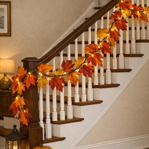 Lighted Fall Leaves Garland: Autumn Wedding, Thanksgiving Decor