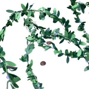 Lighted Mini Green Leaves Garland with White LED Fairy Lights, Battery Powered