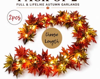 Lighted Mixed Color Leaves Garland With Warm Lights for Table or Mantle,  - 2 Pack