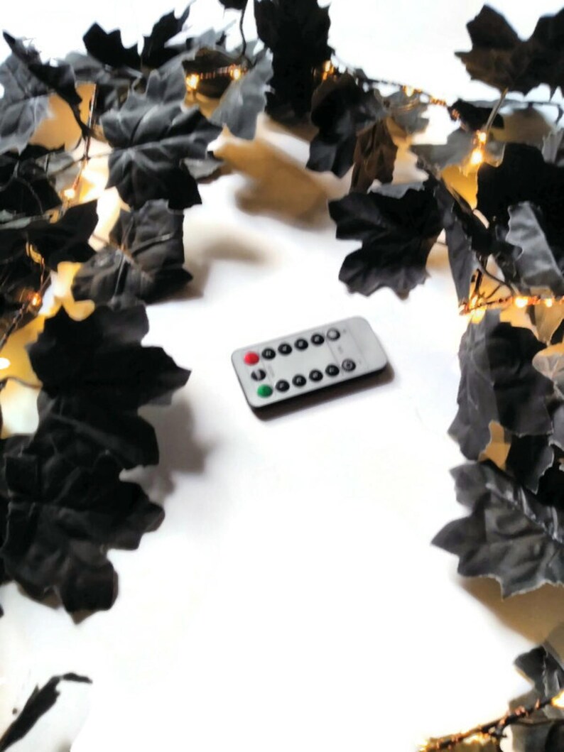 Lighted Black Garland With LED String Lights and Remote, 2 Pack Etsy