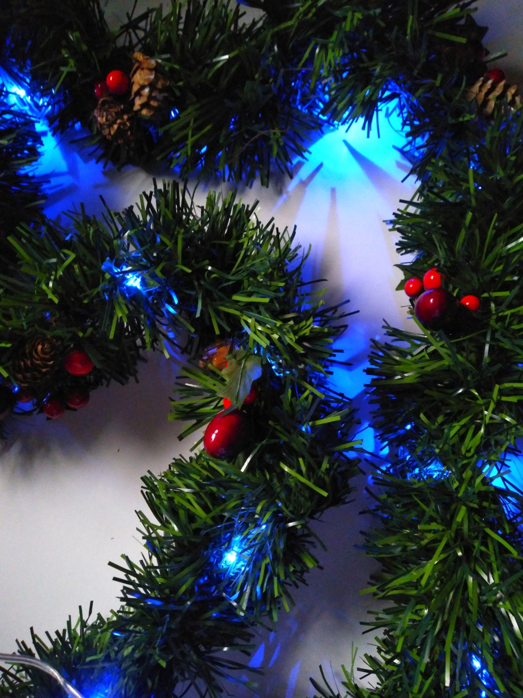 Pre Lit Christmas Garland Battery Operated With Blue LED Lights 6 or 8